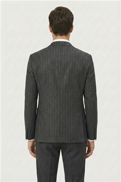 Giotelli Erkek Antrasit Roma Kalıp Çizgili Sivri Yaka 6 Drop Astarsız Standart Boy Ceket