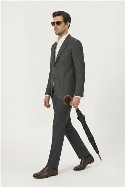 Giotelli Erkek Antrasit Roma Kalıp Çizgili Sivri Yaka 6 Drop Astarsız Standart Boy Ceket