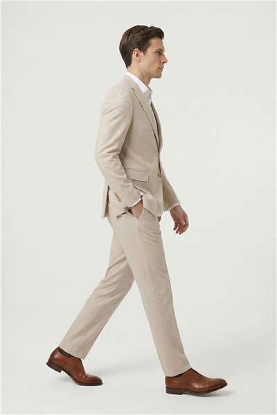 Giotelli Bej 6 Drop Polyester Viskon Karışımlı Elastan İçerikli Erkek Takım Elbise