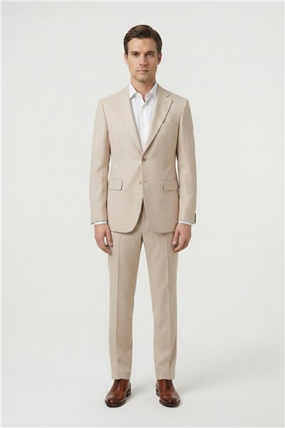 Giotelli Bej 6 Drop Polyester Viskon Karışımlı Elastan İçerikli Erkek Takım Elbise