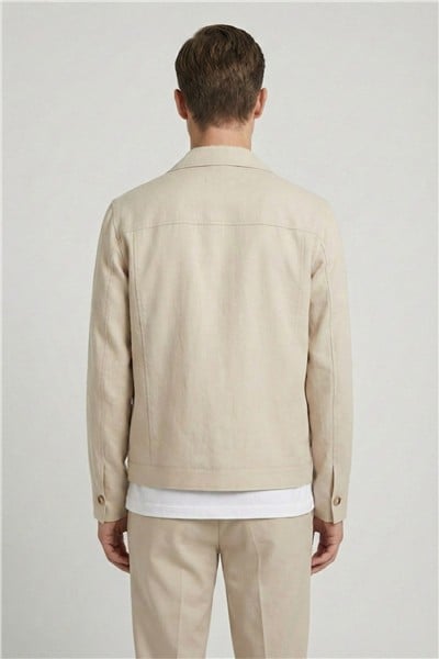Giotelli Bej Roma Kalıp Keten Karışımlı Ceket Yaka 6 Drop Tam Astarlı Erkek Takım Elbise