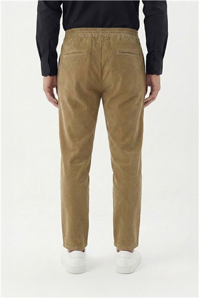 Giotelli Erkek Bej Normal Kesim Regular Fit Pamuklu Dokuma Lastikli Bel Pantolon