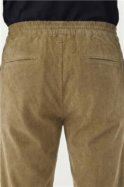 Giotelli Erkek Bej Normal Kesim Regular Fit Pamuklu Dokuma Lastikli Bel Pantolon