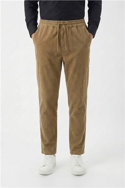 Giotelli Erkek Bej Normal Kesim Regular Fit Pamuklu Dokuma Lastikli Bel Pantolon