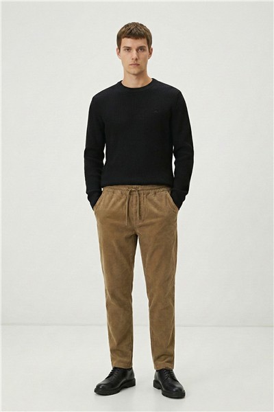 Giotelli Erkek Bej Normal Kesim Regular Fit Pamuklu Dokuma Lastikli Bel Pantolon