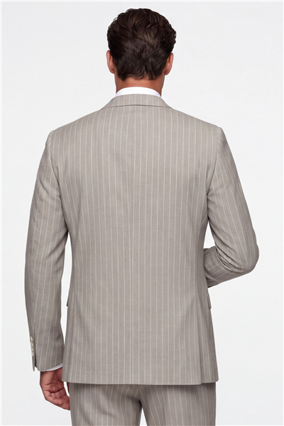 Giotelli Erkek Açık Bej Dar Kesim Slim Fit Viskon Çizgili Mono Yaka 8 Drop Yelekli Takım Elbise