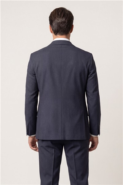 Giotelli Erkek Açık Lacivert Dar Kesim Slim Fit Viskon Çizgili Mono Yaka Çift Yırtmaçlı Tam Astarlı 6 Drop Yelekli Takım Elbise