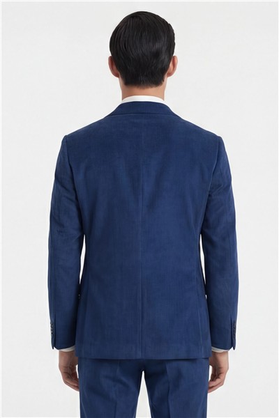 Giotelli Erkek Açık Lacivert Dar Kesim Slim Fit %100 Kadife Kruvaze Yaka Fleto Cepli 6 Drop Klasik Takım Elbise