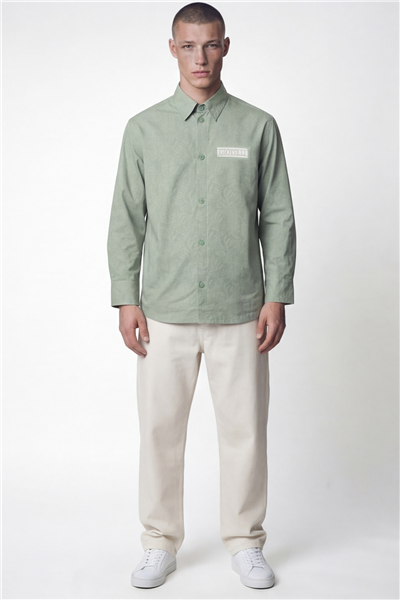 Giotelli Erkek Açık Yeşil Normal Kesim Regular Fit Dokuma Uzun Kollu Gömlek Yaka Çıtçıt Düğme Ceket Gömlek