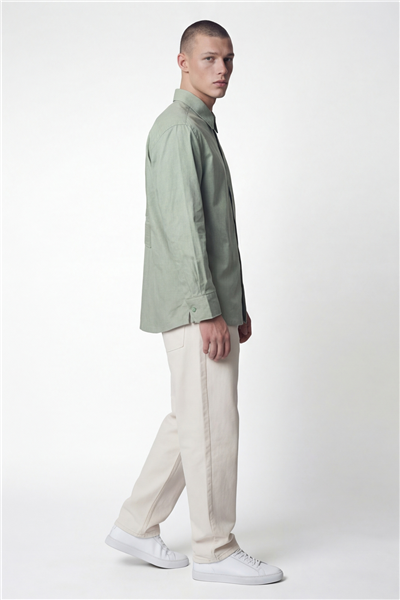 Giotelli Erkek Açık Yeşil Normal Kesim Regular Fit Dokuma Uzun Kollu Gömlek Yaka Çıtçıt Düğme Ceket Gömlek