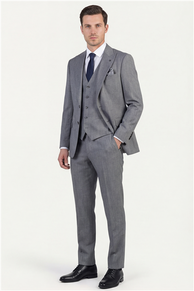 Giotelli Erkek Antrasit Dar Kesim Slim Fit Viskon 6 Drop Yelekli Takım Elbise