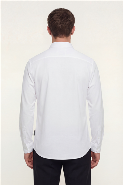 Giotelli Erkek Beyaz Dar Kesim Slim Fit %100 Pamuk Uzun Kollu Düğmeli Yaka Gömlek