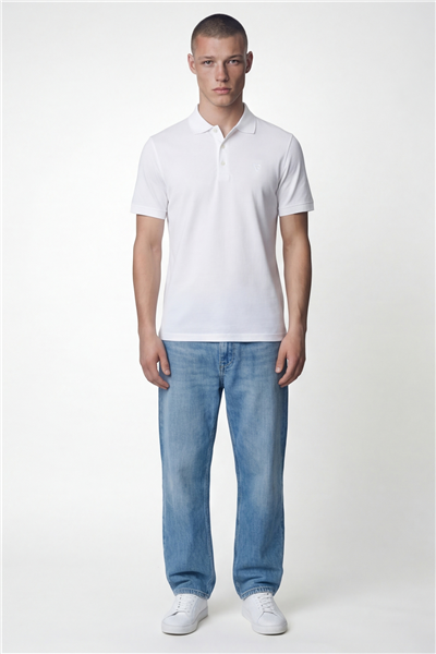 Giotelli Erkek Beyaz Dar Kesim Slim Fit %100 Pamuk Kısa Kollu Düğmeli Polo Yaka Tişört