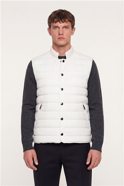 Giotelli Erkek Beyaz Dar Kesim Slim Fit Dokuma 6 Drop Bomber Yelek