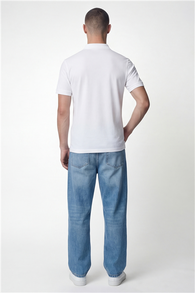 Giotelli Erkek Beyaz Dar Kesim Slim Fit %100 Pamuk Kısa Kollu Düğmeli Polo Yaka Tişört