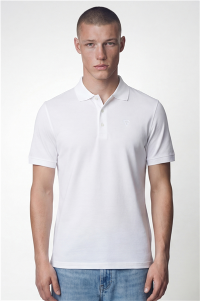 Giotelli Erkek Beyaz Dar Kesim Slim Fit %100 Pamuk Kısa Kollu Düğmeli Polo Yaka Tişört