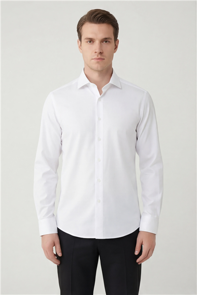 Giotelli Erkek Beyaz Dar Kesim Slim Fit Dokuma Klasik Yaka Gömlek