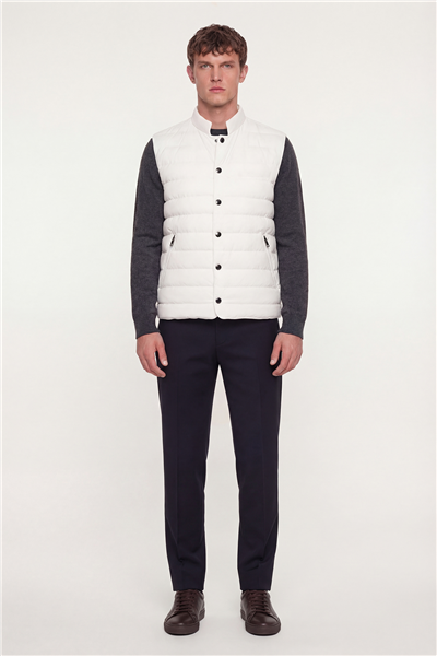 Giotelli Erkek Beyaz Dar Kesim Slim Fit Dokuma 6 Drop Bomber Yelek