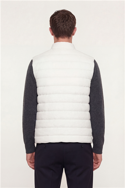 Giotelli Erkek Beyaz Dar Kesim Slim Fit Dokuma 6 Drop Bomber Yelek