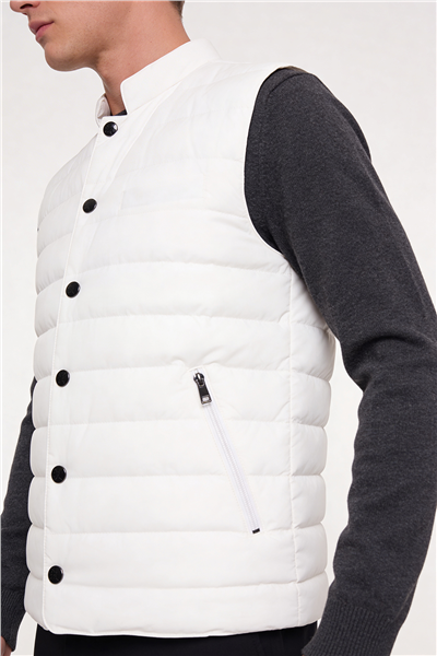 Giotelli Erkek Beyaz Dar Kesim Slim Fit Dokuma 6 Drop Bomber Yelek