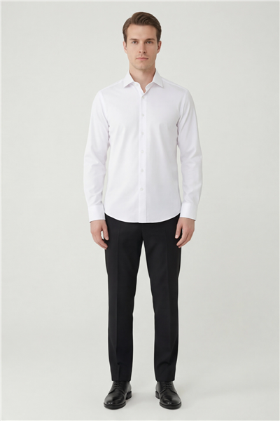 Giotelli Erkek Beyaz Dar Kesim Slim Fit Dokuma Klasik Yaka Gömlek