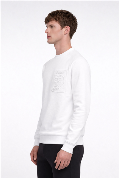 Giotelli Erkek Beyaz Normal Kesim Regular Fit %100 Pamuk Örme Bisiklet Yaka Sweatshirt