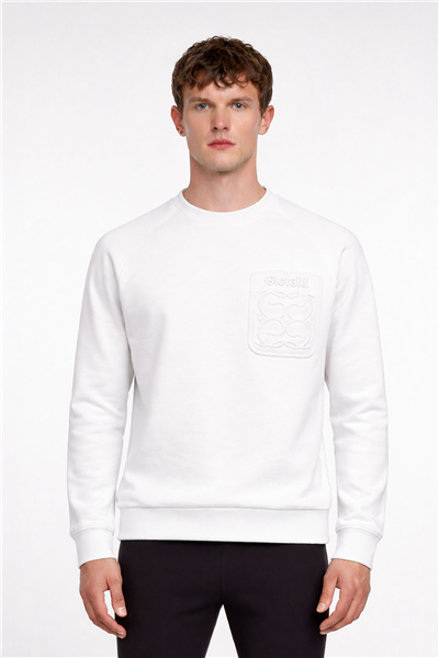 Giotelli Erkek Beyaz Normal Kesim Regular Fit %100 Pamuk Örme Bisiklet Yaka Sweatshirt