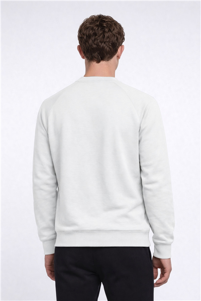 Giotelli Erkek Beyaz Normal Kesim Regular Fit %100 Pamuk Örme Bisiklet Yaka Sweatshirt