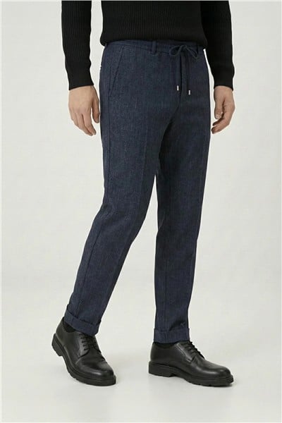 Giotelli Erkek Comfort Kalıp Açık Lacivert Armürlü Klasik Kumaş Normal Bel Pantolon