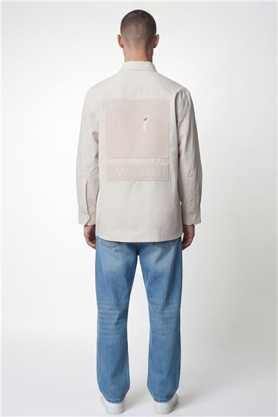 Giotelli Erkek Ekru Normal Kesim Regular Fit Dokuma Uzun Kollu Gömlek Yaka Çıtçıt Düğme Ceket Gömlek