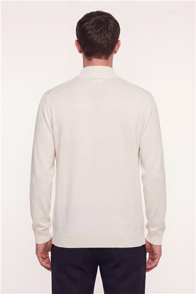 Giotelli Erkek Ekru Normal Kesim Regular Fit Yünlü Dokuma Yarım Balıkçı Yaka Triko Kazak