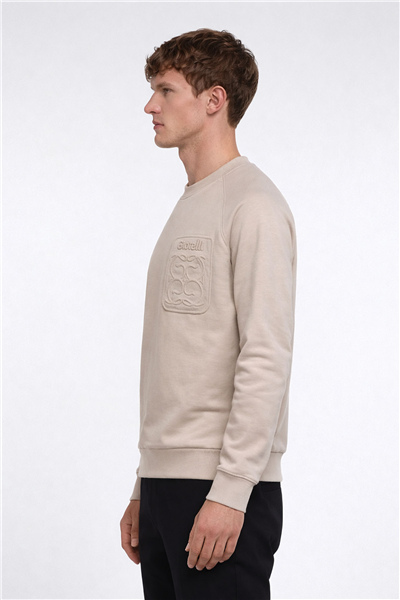 Giotelli Erkek Ekru Normal Kesim Regular Fit %100 Pamuk Örme Bisiklet Yaka Sweatshirt