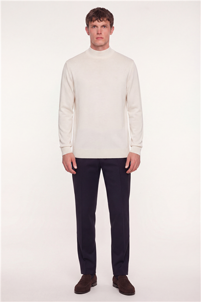 Giotelli Erkek Ekru Normal Kesim Regular Fit Yünlü Dokuma Yarım Balıkçı Yaka Triko Kazak