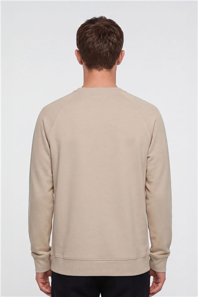 Giotelli Erkek Ekru Normal Kesim Regular Fit %100 Pamuk Örme Bisiklet Yaka Sweatshirt