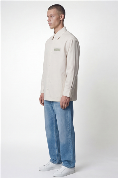 Giotelli Erkek Ekru Normal Kesim Regular Fit Dokuma Uzun Kollu Gömlek Yaka Çıtçıt Düğme Ceket Gömlek