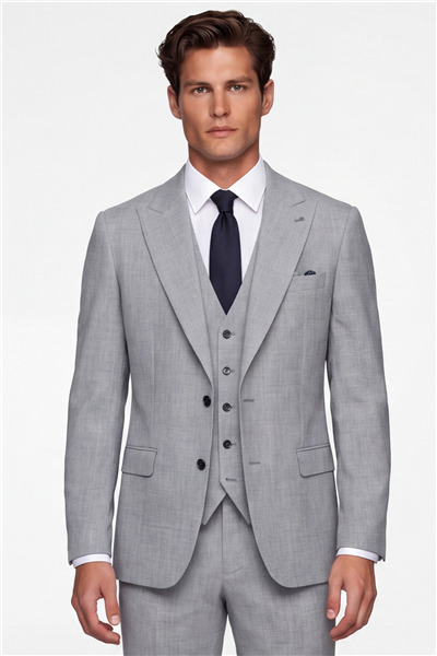 Giotelli Erkek Gri Dar Kesim Slim Fit Viskon 6 Drop Yelekli Takım Elbise