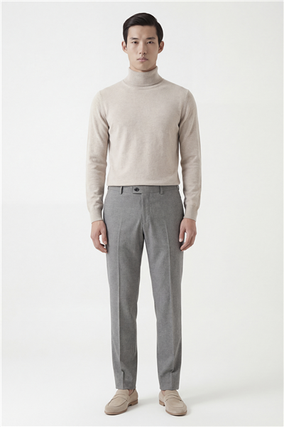 Giotelli Erkek Gri Dar Kesim Slim Fit Viskon Dokuma Yan Cep Normal Bel Pantolon