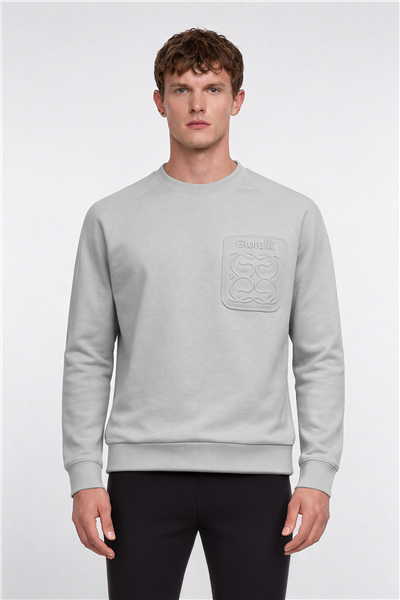 Giotelli Erkek Gri Normal Kesim Regular Fit %100 Pamuk Örme Bisiklet Yaka Sweatshirt