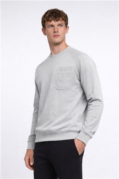 Giotelli Erkek Gri Normal Kesim Regular Fit %100 Pamuk Örme Bisiklet Yaka Sweatshirt