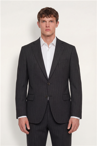 Giotelli Erkek Kahve Dar Kesim Slim Fit Viskon Dokuma Çizgili 4 Drop Takım Elbise