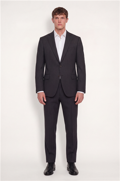 Giotelli Erkek Kahve Dar Kesim Slim Fit Viskon Dokuma Çizgili 4 Drop Takım Elbise