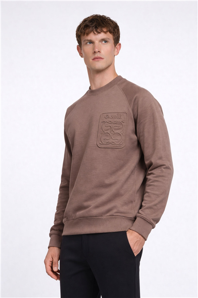 Giotelli Erkek Kahve Normal Kesim Regular Fit %100 Pamuk Örme Bisiklet Yaka Sweatshirt