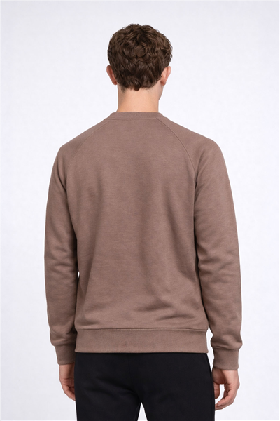 Giotelli Erkek Kahve Normal Kesim Regular Fit %100 Pamuk Örme Bisiklet Yaka Sweatshirt