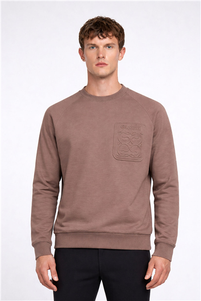 Giotelli Erkek Kahve Normal Kesim Regular Fit %100 Pamuk Örme Bisiklet Yaka Sweatshirt