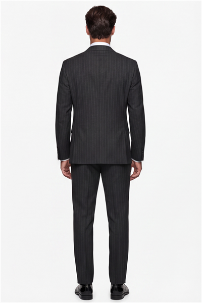 Giotelli Erkek Koyu Gri Dar Kesim Slim Fit Viskon Çizgili Yan Cep Normal Bel 6 Drop Takım Elbise