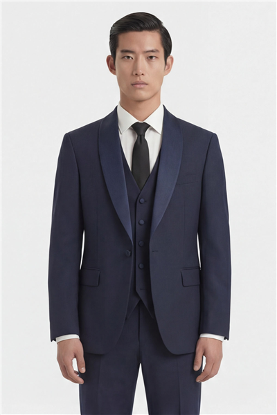 Giotelli Erkek Koyu Lacivert Dar Kesim Slim Fit Viskon Dokuma Normal Bel 6 Drop Yelekli Klasik Smokin Takım Elbise