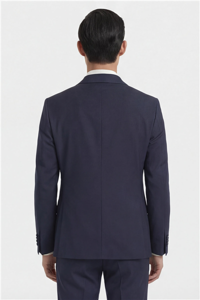 Giotelli Erkek Koyu Lacivert Dar Kesim Slim Fit Viskon Dokuma Normal Bel 6 Drop Yelekli Klasik Smokin Takım Elbise