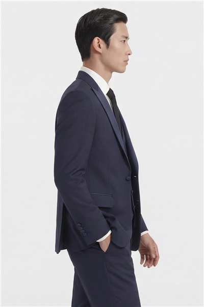 Giotelli Erkek Koyu Lacivert Dar Kesim Slim Fit Viskon Dokuma Normal Bel 6 Drop Yelekli Klasik Smokin Takım Elbise