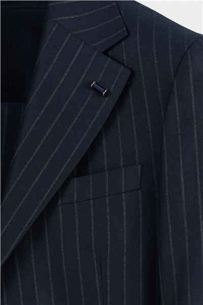 Giotelli Erkek Koyu Lacivert Dar Kesim Slim Fit Viskon Çizgili Yan Cep Normal Bel 6 Drop Takım Elbise