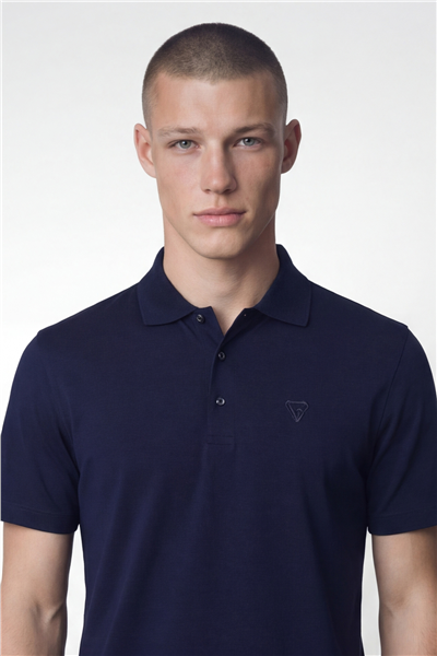 Giotelli Erkek Lacivert Dar Kesim Slim Fit %100 Pamuk Kısa Kollu Düğmeli Polo Yaka Tişört